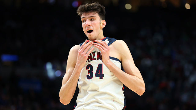 PORTLAND, OREGON - MARCH 17: Chet Holmgren #34 of the Gonzaga Bulldogs reacts during the second half against the Georgia State Panthers in the first round game of the 2022 NCAA Men's Basketball Tournament at Moda Center on March 17, 2022 in Portland, Oregon.