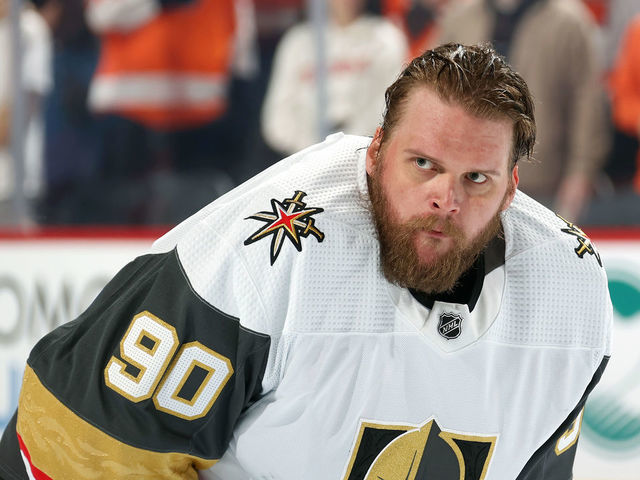 PHILADELPHIA, PA - MARCH 08: Robin Lehner #90 of the Vegas Golden Knights looks on prior to the National Anthem against the Philadelphia Flyers at the Wells Fargo Center on March 8, 2022 in Philadelphia, Pennsylvania.