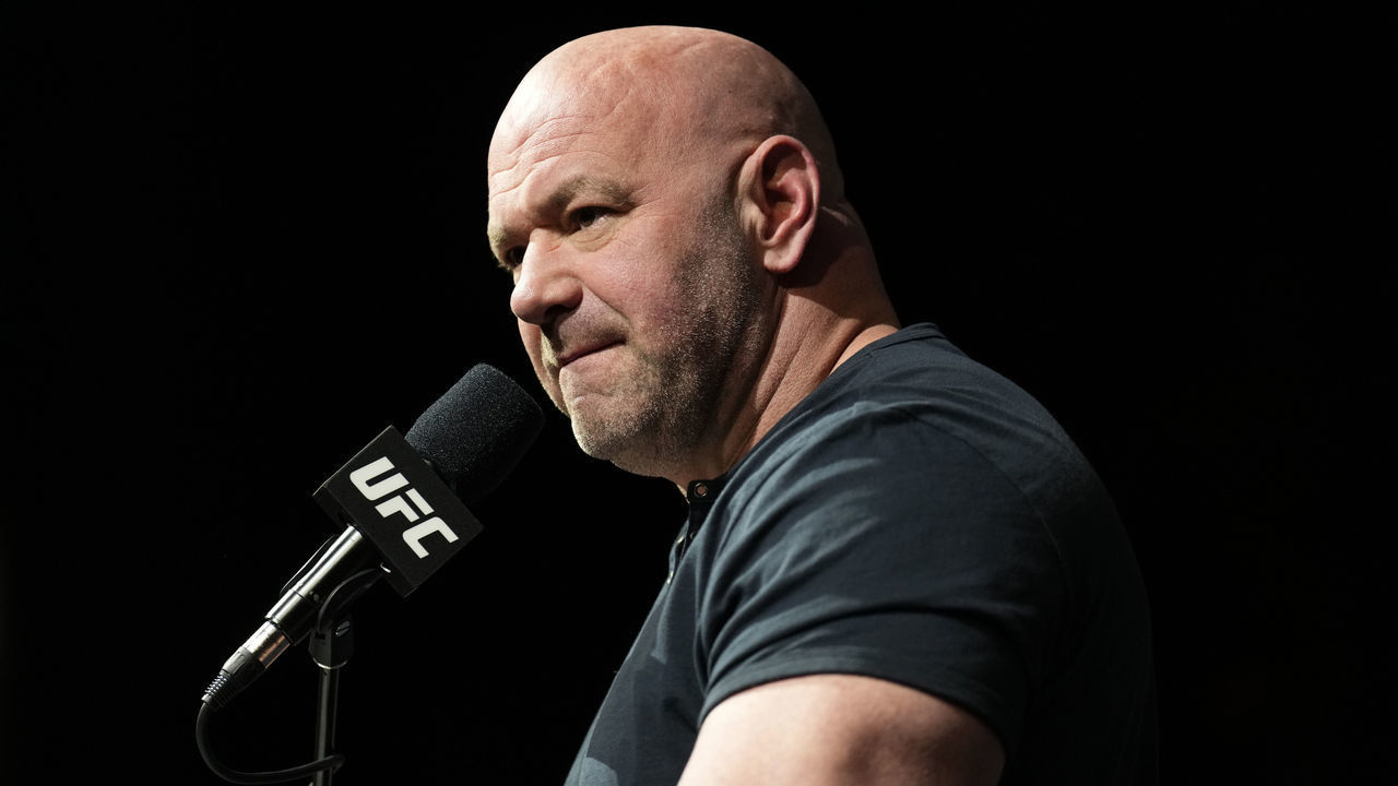 LAS VEGAS, NEVADA - MARCH 03: UFC president Dana White is seen on stage during the UFC 272 press conference on March 03, 2022 in Las Vegas, Nevada.
