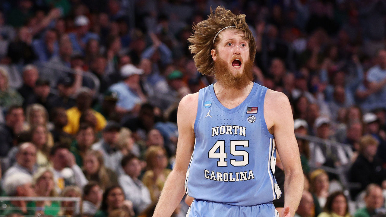 FORT WORTH, TEXAS - MARCH 19: Brady Manek #45 of the North Carolina Tar Heels reacts in the second half of the game against the Baylor Bears during the second round of the 2022 NCAA Men's Basketball Tournament at Dickies Arena on March 19, 2022 in Fort Worth, Texas.