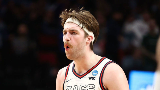 PORTLAND, OREGON - MARCH 19: Drew Timme #2 of the Gonzaga Bulldogs reacts after making a shot during the second half against the Memphis Tigers in the second round of the 2022 NCAA Men's Basketball Tournament at Moda Center on March 19, 2022 in Portland, Oregon.