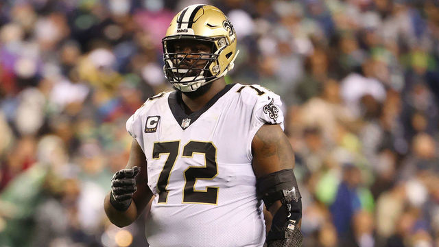 SEATTLE, WASHINGTON - OCTOBER 25: Terron Armstead #72 of the New Orleans Saints looks on against the Seattle Seahawks during the fourth quarter at Lumen Field on October 25, 2021 in Seattle, Washington.