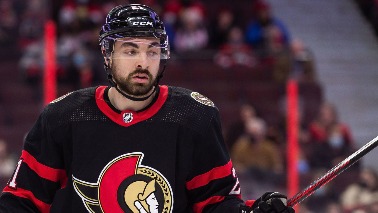 OTTAWA, ON - MARCH 16: Ottawa Senators Winger Nick Paul (21) looks on during the first period of the NHL game between the Ottawa Senators and the Columbus Blue Jackets on March 16, 2022 at the Canadian Tire Centre in Ottawa, Ontario, Canada.