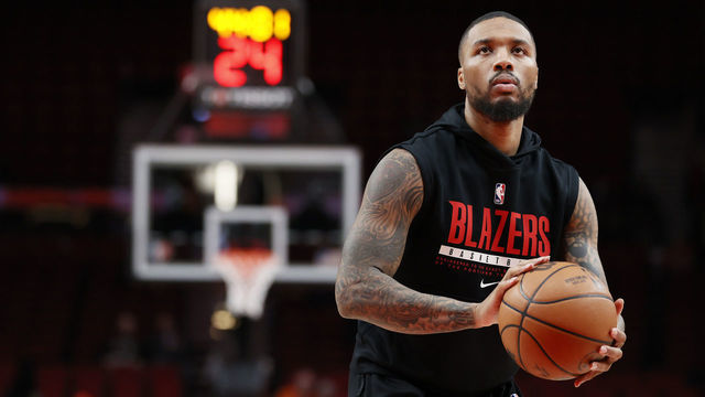 PORTLAND, OREGON - FEBRUARY 08: Damian Lillard #0 of the Portland Trail Blazers warms up before the game against the Orlando Magic at Moda Center on February 08, 2022 in Portland, Oregon. NOTE TO USER: User expressly acknowledges and agrees that, by downloading and/or using this photograph, User is consenting to the terms and conditions of the Getty Images License Agreement.