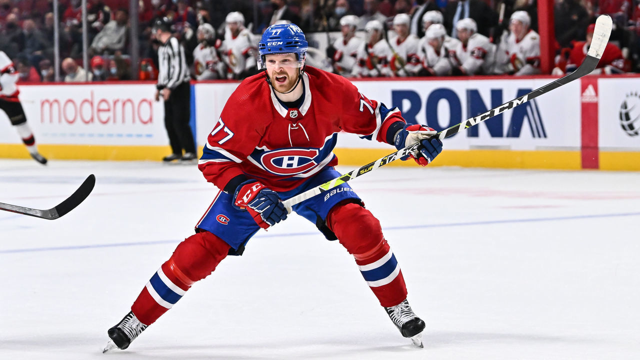 MONTREAL, QC - MARCH 19: Brett Kulak #77 of the Montreal Canadiens skates against the Ottawa Senators during the third period at Centre Bell on March 19, 2022 in Montreal, Canada. The Montreal Canadiens defeated the Ottawa Senators 5-1.