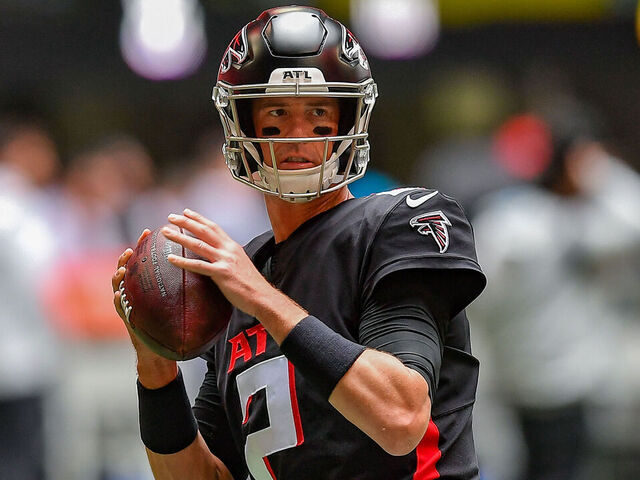 ATLANTA, GA OCTOBER 31: Atlanta quarterback Matt Ryan (2) warms up prior to the start of the NFL game between the Carolina Panthers and the Atlanta Falcons on October 31st, 2021 at Mercedes-Benz Stadium in Atlanta, GA.