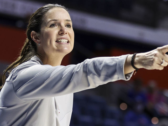 GAINESVILLE, FLORIDA - DECEMBER 08: head coach Shauna Green of the Dayton Flyers gestures during the first half of a game against the Florida Gators at the Stephen C. O'Connell Center on December 08, 2021 in Gainesville, Florida.
