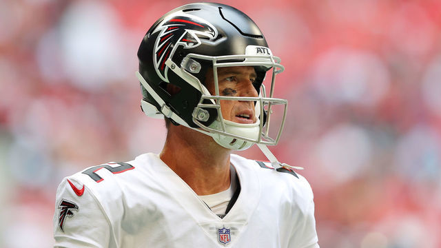 ATLANTA, GEORGIA - SEPTEMBER 12: Matt Ryan #2 of the Atlanta Falcons looks on during the second half against the Philadelphia Eagles at Mercedes-Benz Stadium on September 12, 2021 in Atlanta, Georgia.