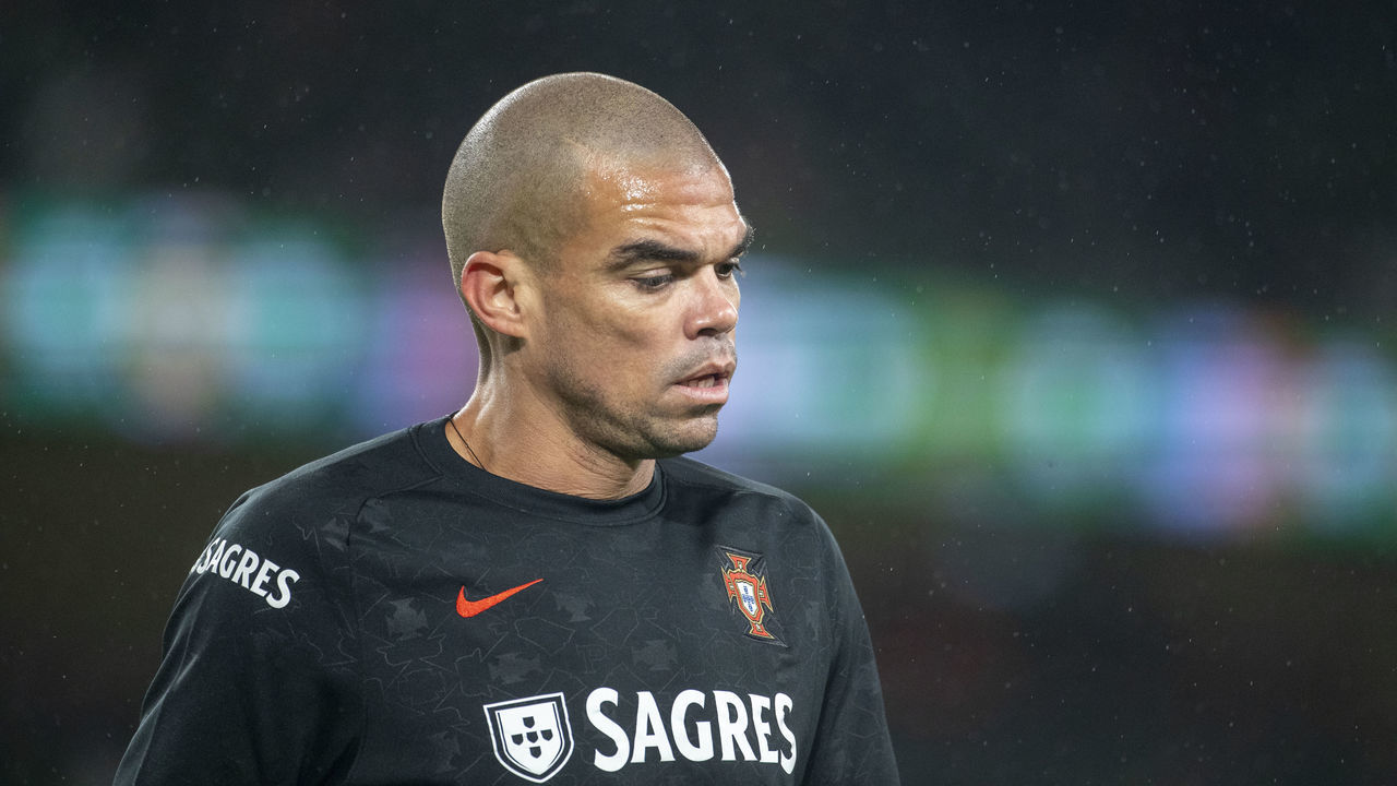 DUBLIN, IRELAND: November 11: Pepe #3 of Portugal during team warm up before the Republic of Ireland V Portugal FiFA World Cup qualifying match at Aviva Stadium on November 11th, 2021 in Dublin, Ireland.