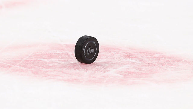 BOSTON, MA - JANUARY 06: General view of the puck during the NHL game between Minnesota Wild and Boston Bruins on January 6, 2022, at TD Garden in Boston, MA.
