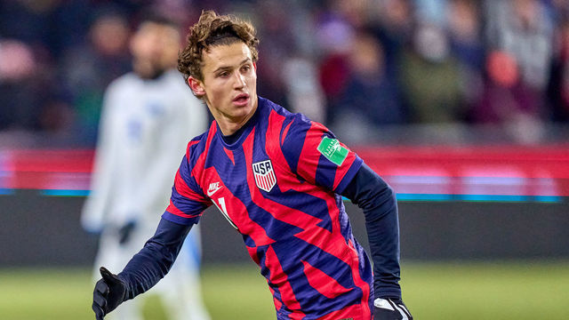 COLUMBUS, OH - JANUARY 27: United States forward Brenden Aaronson (11) looks on during a CONCACAF World Cup Qualifier match between the United States and El Salvador, on January 27, 2022 at Lower.com Field in Columbus, OH.