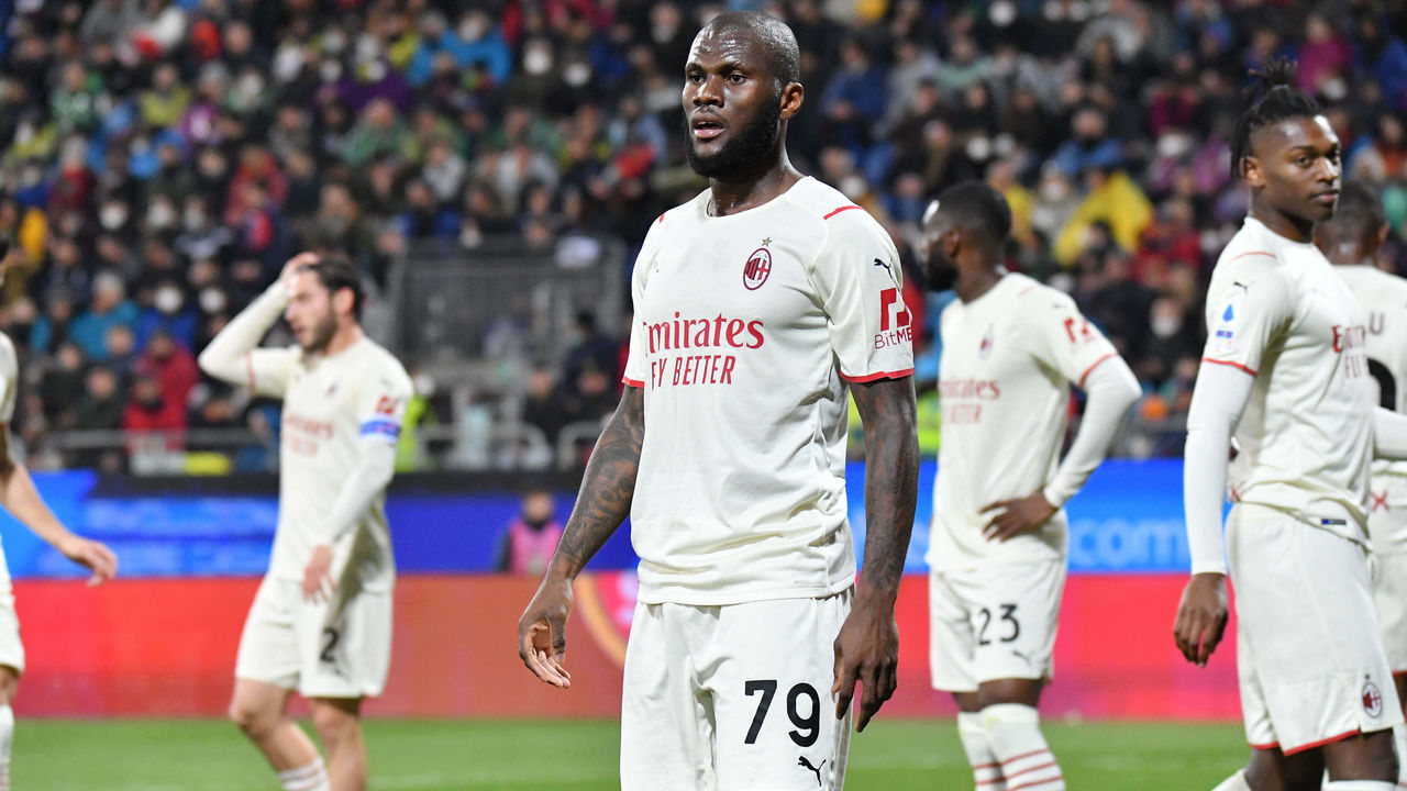 Frank Kessie of AC Milan during the italian soccer Serie A match Cagliari Calcio vs AC Milan on March 19, 2022 at the Unipol Domus in Cagliari, Italy