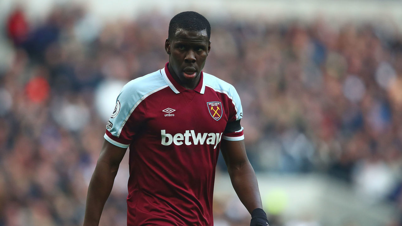 LONDON, ENGLAND - MARCH 20: Kurt Zouma of West Ham United in action during the Premier League match between Tottenham Hotspur and West Ham United at Tottenham Hotspur Stadium on March 20, 2022 in London, England.