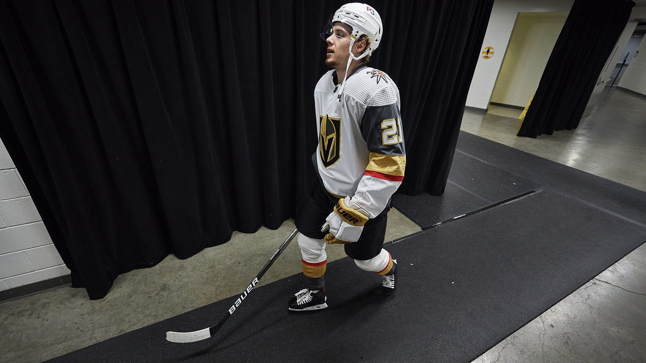 SAN JOSE, CA - FEBRUARY 20: Vegas Golden Knights center Brett Howden (21) walks to the locker room before the NHL game between the San Jose Sharks and the Vegas Golden Knights on February 20, 2022 at SAP Center in San Jose, CA.