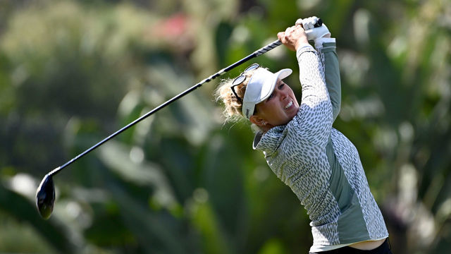 CARLSBAD, CA - MARCH 25: Nanna Koerstz Madsen of Denmark tees off the eleveenth hole during the second round of the JTBC Classic presented by Barbasol at Aviara Golf Club on March 25, 2022 in Carlsbad, California.