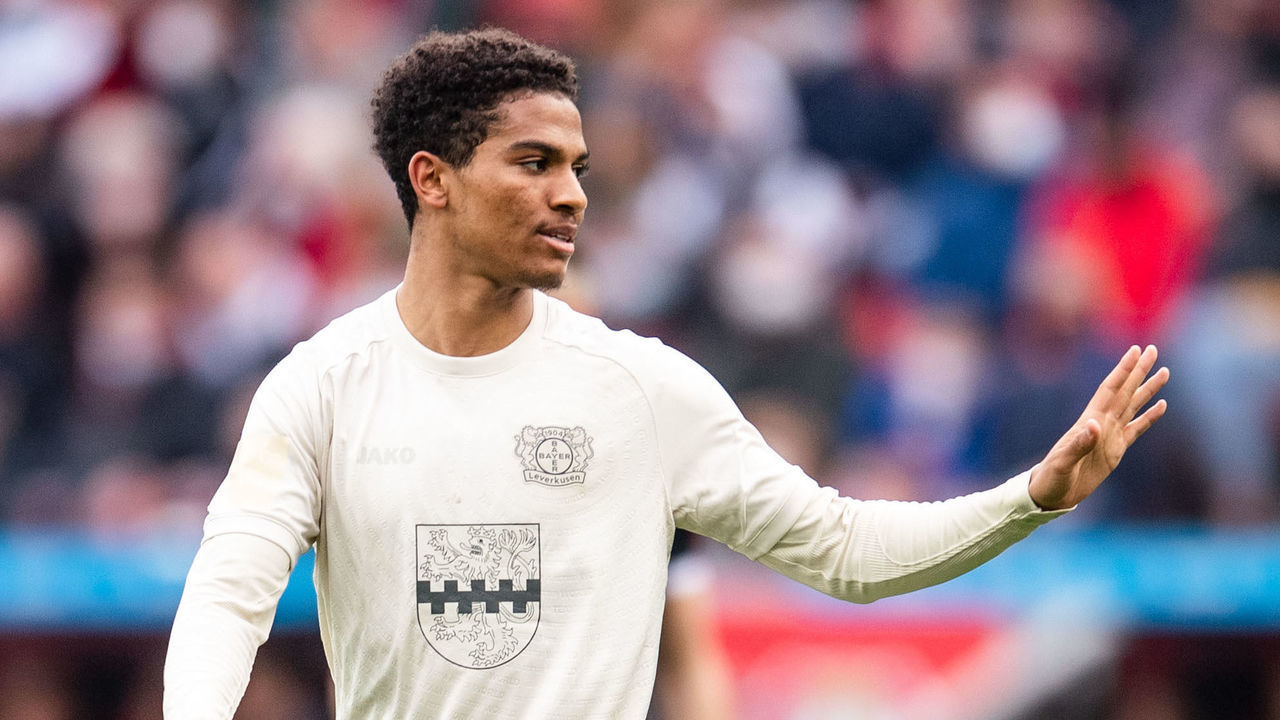 13 March 2022, North Rhine-Westphalia, Leverkusen: Soccer: Bundesliga, Bayer Leverkusen - 1. FC Köln, Matchday 26, BayArena. Leverkusen plays the ball. Leverkusen's Amine Adli reacts during the match. Photo: Marius Becker/dpa - IMPORTANT NOTE: In accordance with the requirements of the DFL Deutsche Fußball Liga and the DFB Deutscher Fußball-Bund, it is prohibited to use or have used photographs taken in the stadium and/or of the match in the form of sequence pictures and/or video-like photo series.