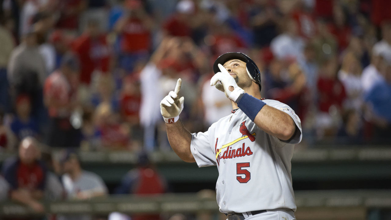 Baseball: World Series: St. Louis Cardinals Albert Pujols (5) victorious after hitting home run vs Texas Rangers at Rangers Ballpark. Game 3. Arlington,TX 10/22/2011 CREDIT: Al Tielemans (Set Number: X86566 TK1 R2 F144 )
