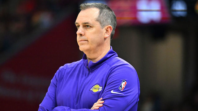 CLEVELAND, OHIO - MARCH 21: Head coach Frank Vogel of the Los Angeles Lakers watches during the second quarter against the Cleveland Cavaliers at Rocket Mortgage Fieldhouse on March 21, 2022 in Cleveland, Ohio. NOTE TO USER: User expressly acknowledges and agrees that, by downloading and/or using this photograph, user is consenting to the terms and conditions of the Getty Images License Agreement.