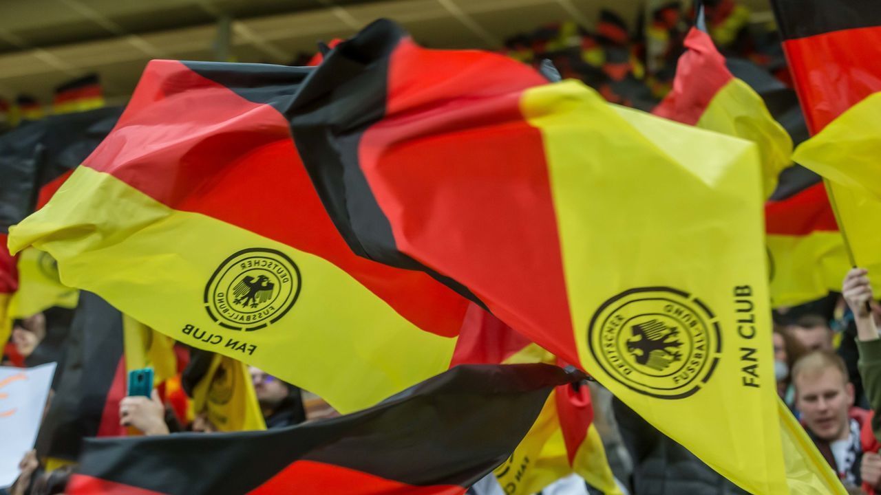SINSHEIM, GERMANY - MARCH 26: . Germany flags during the international friendly match between Germany and Israel at PreZero-Arena on March 26, 2022 in Sinsheim, Germany.