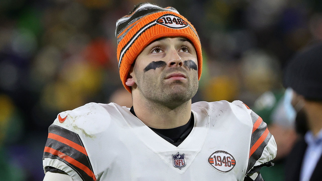 GREEN BAY, WISCONSIN - DECEMBER 25: Baker Mayfield #6 of the Cleveland Browns leaves the field following a game against the Green Bay Packers at Lambeau Field on December 25, 2021 in Green Bay, Wisconsin. The Packers defeated the Browns 24-22.