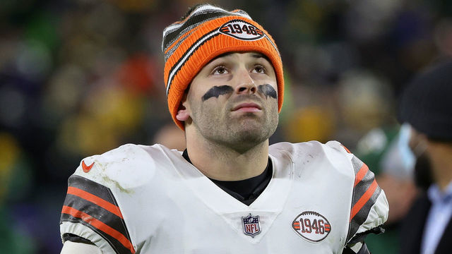 GREEN BAY, WISCONSIN - DECEMBER 25: Baker Mayfield #6 of the Cleveland Browns leaves the field following a game against the Green Bay Packers at Lambeau Field on December 25, 2021 in Green Bay, Wisconsin. The Packers defeated the Browns 24-22.