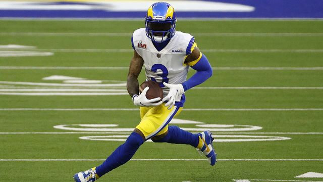 INGLEWOOD, CALIFORNIA - FEBRUARY 13: Odell Beckham Jr. #3 of the Los Angeles Rams runs with the ball during Super Bowl LVI at SoFi Stadium on February 13, 2022 in Inglewood, California. The Los Angeles Rams defeated the Cincinnati Bengals 23-20.