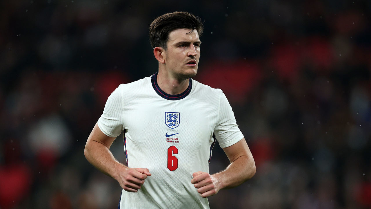 LONDON, ENGLAND - MARCH 29: Harry Maguire of England looks on during the international friendly match between England and Cote D'Ivoire at Wembley Stadium on March 29, 2022 in London, England.