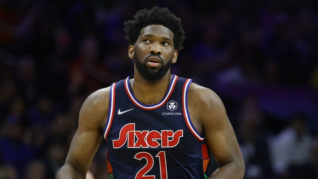 PHILADELPHIA, PENNSYLVANIA - MARCH 29: Joel Embiid #21 of the Philadelphia 76ers looks on during the second quarter against the Milwaukee Bucks at Wells Fargo Center on March 29, 2022 in Philadelphia, Pennsylvania.
