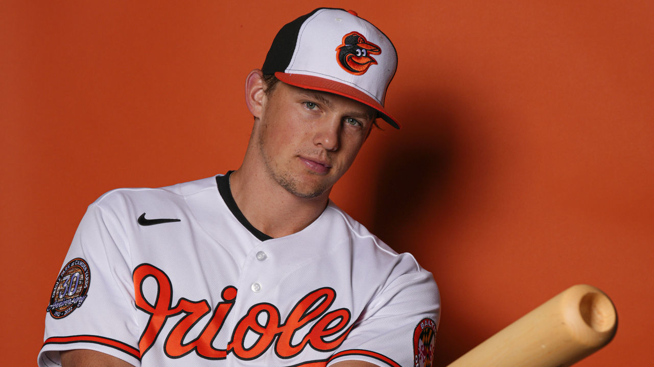SARASOTA, FLORIDA - MARCH 17: Adley Rutschman #76 of the Baltimore Orioles poses for a portrait during Photo Day at Ed Smith Stadium on March 17, 2022 in Sarasota, Florida.