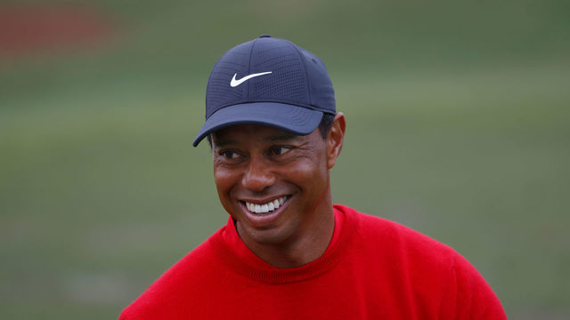 Masters champion Tiger Woods warms up at the Tournament Practice Facility during Round 4 of the Masters at Augusta National Golf Club, Sunday, November 15, 2020.
