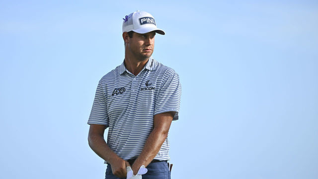 HONOLULU, HI - JANUARY 14: Harris English tees off on the 17th hole during the second round of the Sony Open in Hawaii at Waialae Country Club on January 14, 2022 in Honolulu, Hawaii.