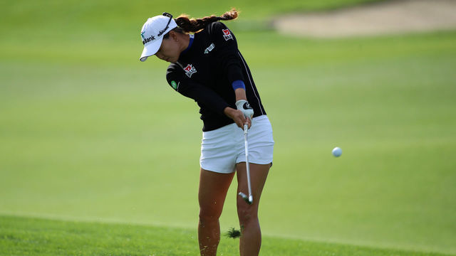 RANCHO MIRAGE, CALIFORNIA - MARCH 31: Minjee Lee of Australia hits from the rough on the 16th hole during the first round of The Chevron Championship at The Westin Mission Hills Golf Resort & Spa on March 31, 2022 in Rancho Mirage, California.