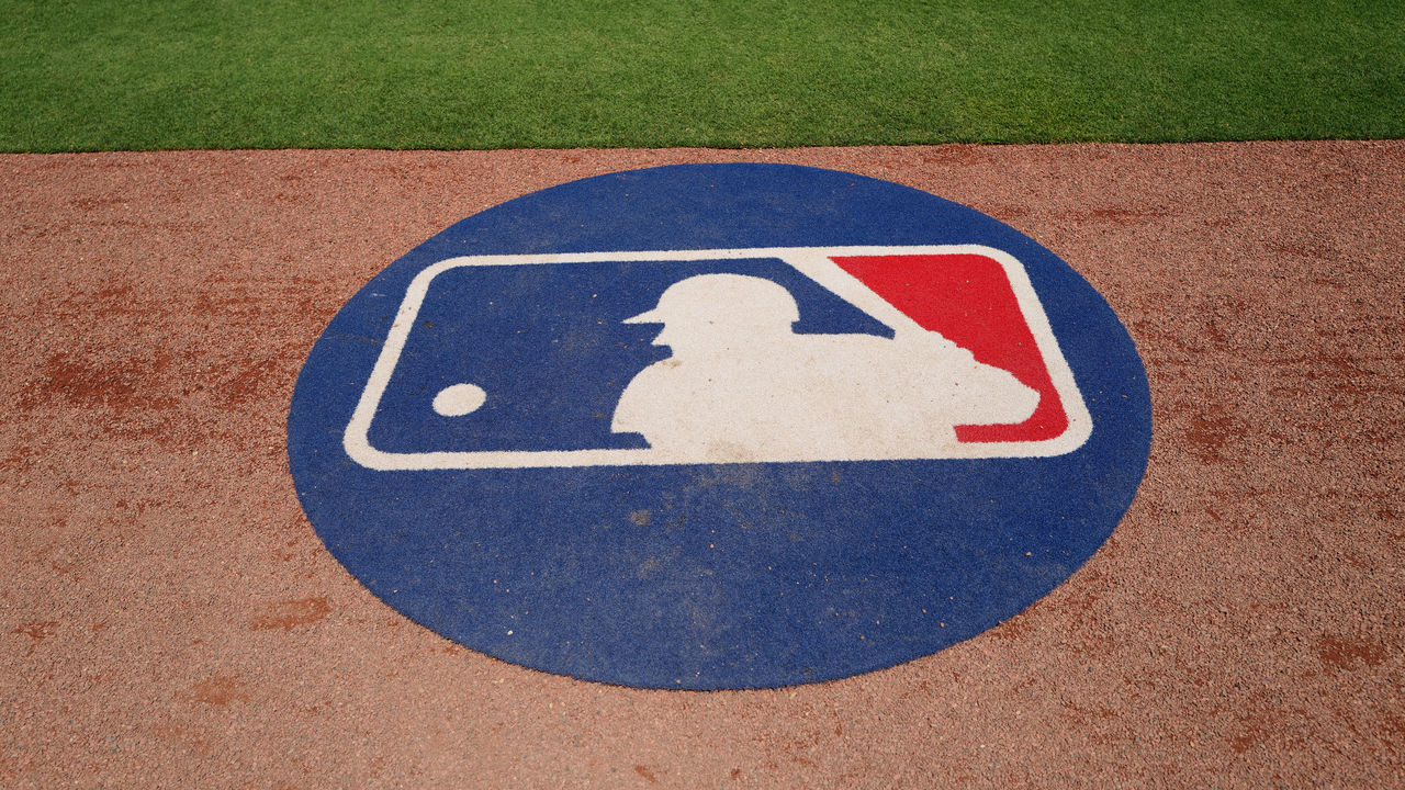 CLEARWATER, FLORIDA - MARCH 19: A general view of the MLB logo on a batting circle prior to the Spring Training game between the Philadelphia Phillies and Toronto Blue Jays at BayCare Ballpark on March 19, 2022 in Clearwater, Florida.