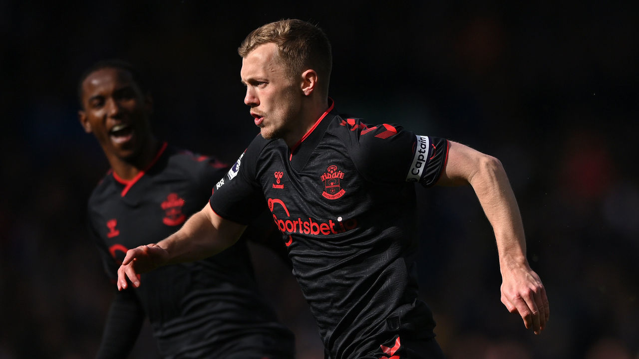 LEEDS, ENGLAND - APRIL 02: Southampton captain James Ward-Prowse celebrates after scoring the Southampton goal during the Premier League match between Leeds United and Southampton at Elland Road on April 02, 2022 in Leeds, England.