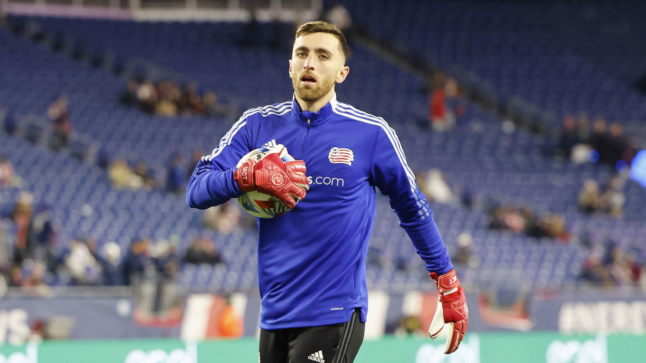 FOXBOROUGH, MA - NOVEMBER 30: New England Revolution goalkeeper Matt Turner (30) warms up before an Eastern Conference semi-final between the New England Revolution and New York City FC on November 30, 2021, at Gillette Stadium in Foxborough, Massachusetts.