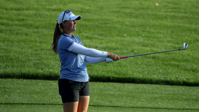 RANCHO MIRAGE, CALIFORNIA - APRIL 02: Jennifer Kupcho of the United States hits from the fairway on the 17th hole during the third round of The Chevron Championship at The Westin Mission Hills Golf Resort & Spa on April 02, 2022 in Rancho Mirage, California.