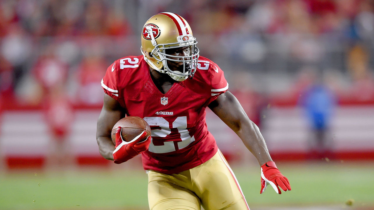 Frank Gore of the San Francisco 49ers looks on before the game