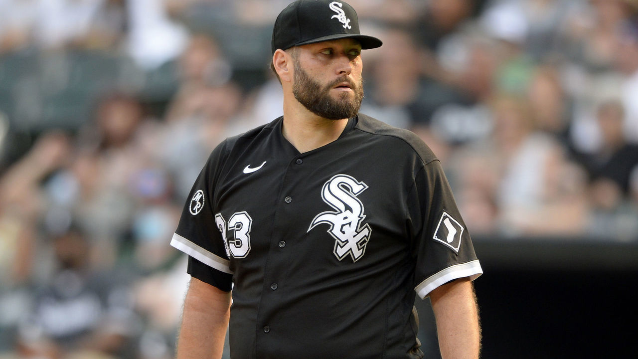 CHICAGO - JULY 19: Lance Lynn #33 of the Chicago White Sox looks on against the Minnesota Twins during the first game of a doubleheader on July 19, 2021 at Guaranteed Rate Field in Chicago, Illinois.