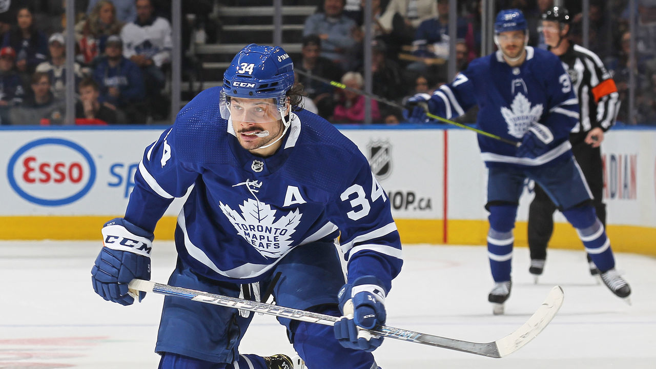TORONTO, ON - MARCH 31: Auston Matthews #34 of the Toronto Maple Leafs skates to the attack against the Winnipeg Jets during an NHL game at Scotiabank Arena on March 31, 2022 in Toronto, Ontario, Canada. The Maple Leafs defeated the Jets 7-3.