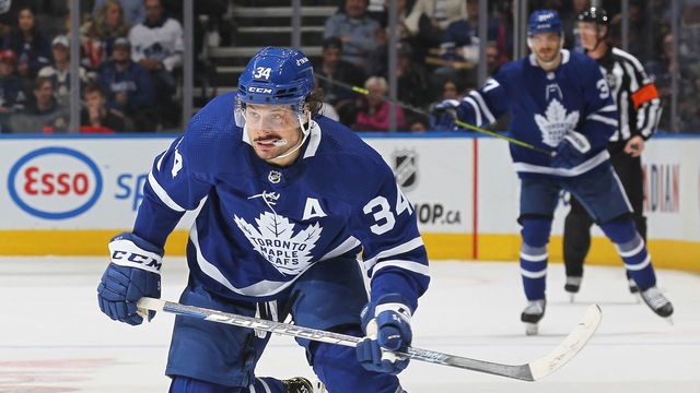 TORONTO, ON - MARCH 31: Auston Matthews #34 of the Toronto Maple Leafs skates to the attack against the Winnipeg Jets during an NHL game at Scotiabank Arena on March 31, 2022 in Toronto, Ontario, Canada. The Maple Leafs defeated the Jets 7-3.