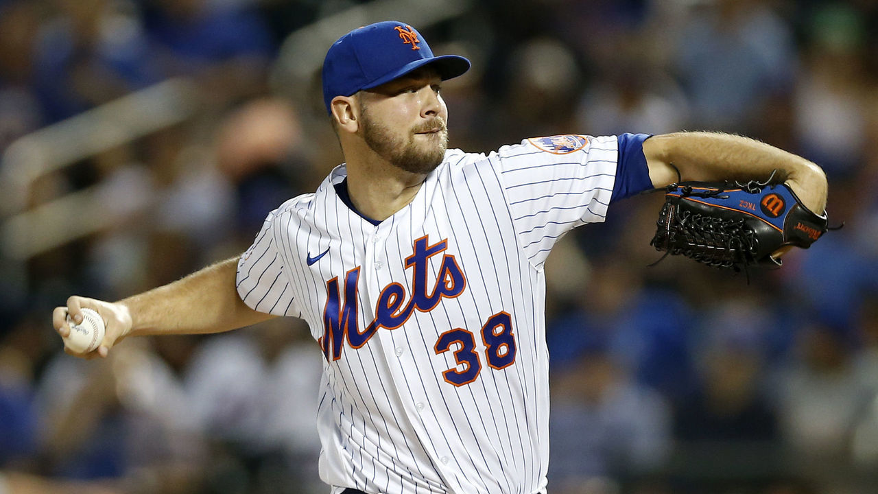 NEW YORK, NEW YORK - SEPTEMBER 15: Tylor Megill #38 of the New York Mets in action against the St. Louis Cardinals at Citi Field on September 15, 2021 in New York City. The Cardinals defeated the Mets 11-4.