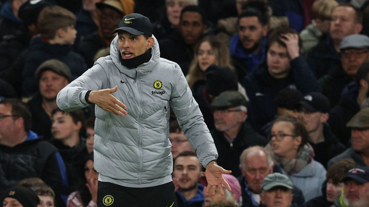 Chelsea's German head coach Thomas Tuchel reacts during the UEFA Champions League Quarter-final first leg football match between Chelsea and Real Madrid at Stamford Bridge stadium in London, on April 6, 2022.