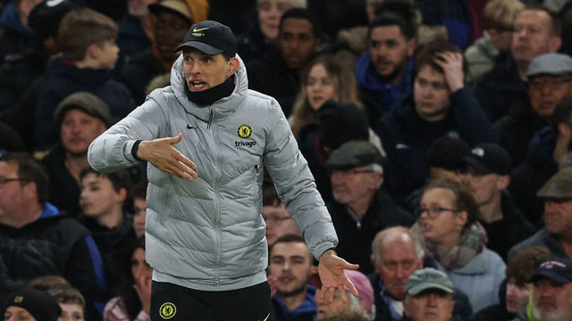 Chelsea's German head coach Thomas Tuchel reacts during the UEFA Champions League Quarter-final first leg football match between Chelsea and Real Madrid at Stamford Bridge stadium in London, on April 6, 2022.