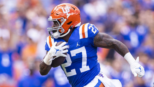 GAINESVILLE, FLORIDA - OCTOBER 09: Dameon Pierce #27 of the Florida Gators runs for yardage during the third quarter of a game against the Vanderbilt Commodores at Ben Hill Griffin Stadium on October 09, 2021 in Gainesville, Florida.