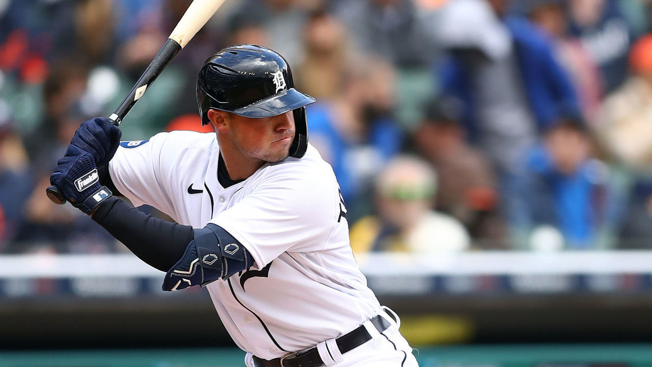 DETROIT, MI - APRIL 08: Spencer Torkelson #20 of the Detroit Tigers bats during the game between the Chicago White Sox and the Detroit Tigers at Comerica Park on Friday, April 8, 2022 in Detroit, Michigan.