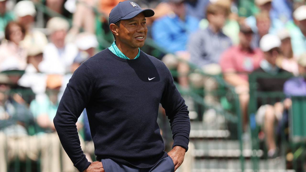 AUGUSTA, GEORGIA - APRIL 08: Tiger Woods looks on from the second tee during the second round of The Masters at Augusta National Golf Club on April 08, 2022 in Augusta, Georgia.