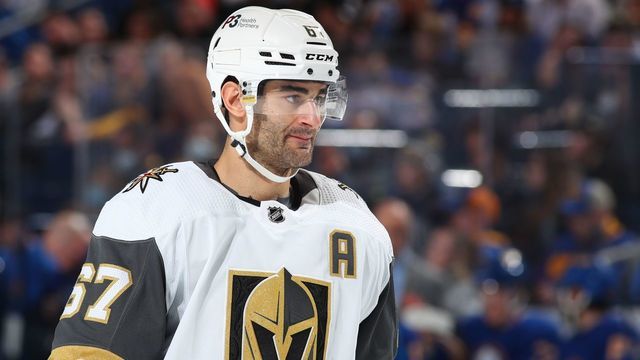 BUFFALO, NY - MARCH 10: Max Pacioretty #67 of the Vegas Golden Knights prepares for a faceoff during an NHL game against the Buffalo Sabres on March 10, 2022 at KeyBank Center in Buffalo, New York.