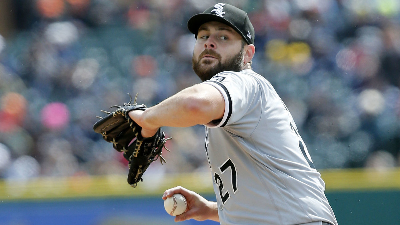 DETROIT, MI - April 8: Lucas Giolito #27 of the Chicago White Sox pitches against the Detroit Tigers during Opening Day at Comerica Park on April 8, 2022, in Detroit, Michigan.