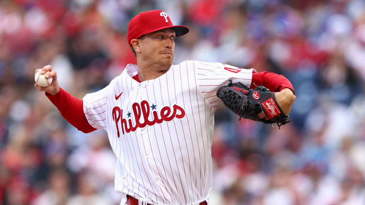 PHILADELPHIA, PA - APRIL 09: Pitcher Kyle Gibson #44 of the Philadelphia Phillies delivers a pitch against the Oakland Athletics during the third inning of a game at Citizens Bank Park on April 9, 2022 in Philadelphia, Pennsylvania.