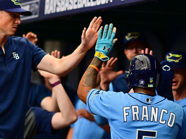 Brandon Lowe celebrates with Wander Franco of the Tampa Bay Rays News  Photo - Getty Images